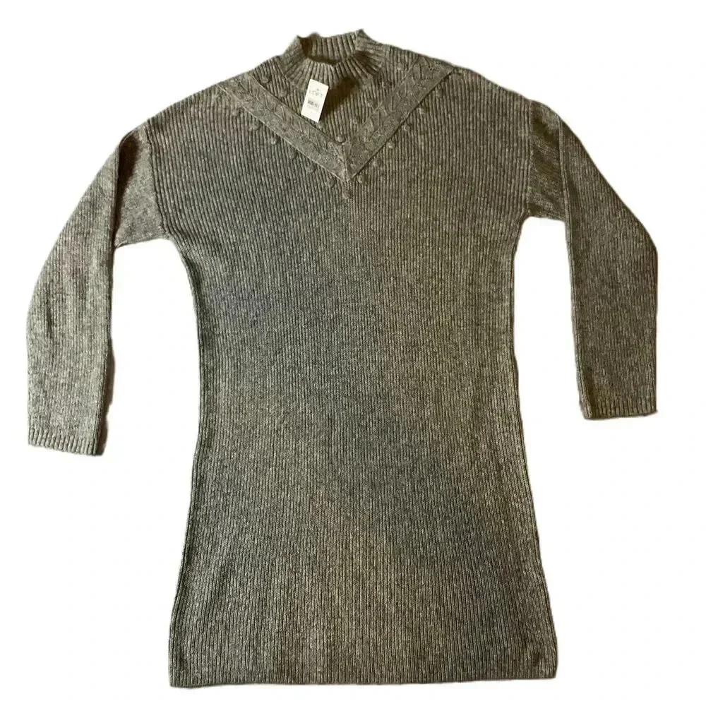 NWT LOFT Womens‎ Grey Long Sleeve Ribbed Mock Neck Sweater Dress Size Large